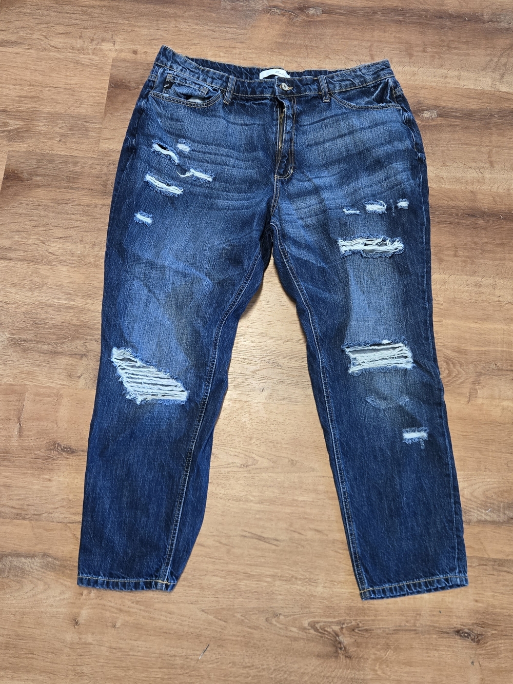 KanCan Indigo Ripped Distressed Cropped Boyfriend Jeans Extra Large
